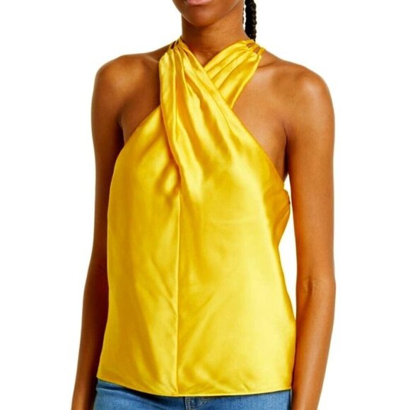 Veronica Beard 'Stewart' Sleeveless Silk Halter Top, Bright Sunset (Yellow) - Picture 1 of 2